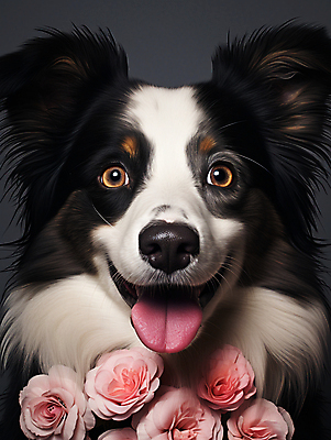 JPG 편집이미지 한마리 꽃 입벌림 사람없음 귀여움 개 강아지 디지털합성 메롱 보더콜리 편집소스 편집실사 AI포토 AI콘텐츠 식물 1 컨셉 포유류 모션 표정 반려동물 CG 콜리 파일형식