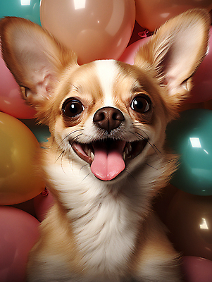 JPG 편집이미지 한마리 입벌림 사람없음 귀여움 개 강아지 디지털합성 메롱 풍선 치와와 편집소스 편집실사 AI포토 AI콘텐츠 1 컨셉 포유류 모션 표정 반려동물 CG 파일형식