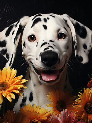 JPG 편집이미지 한마리 꽃 사람없음 귀여움 개 강아지 디지털합성 메롱 달마시안 편집소스 편집실사 AI포토 AI콘텐츠 식물 1 컨셉 포유류 모션 반려동물 CG 파일형식