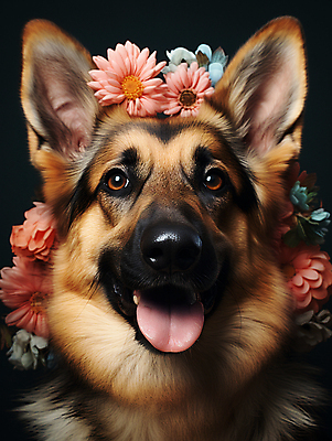 JPG 편집이미지 한마리 꽃 입벌림 사람없음 귀여움 개 강아지 디지털합성 메롱 셰퍼드 편집소스 편집실사 AI포토 AI콘텐츠 식물 1 컨셉 포유류 모션 표정 반려동물 CG 파일형식