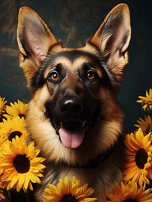 JPG 편집이미지 한마리 꽃 입벌림 사람없음 귀여움 개 강아지 디지털합성 메롱 셰퍼드 편집소스 편집실사 AI포토 AI콘텐츠 식물 1 컨셉 포유류 모션 표정 반려동물 CG 파일형식