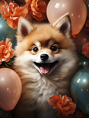 JPG 편집이미지 한마리 꽃 입벌림 사람없음 귀여움 개 강아지 디지털합성 메롱 풍선 포메라니안 편집소스 편집실사 AI포토 AI콘텐츠 식물 1 컨셉 포유류 모션 표정 반려동물 CG 파일형식