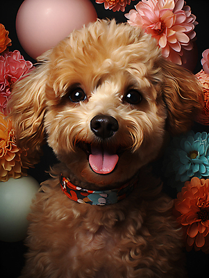 JPG 편집이미지 한마리 꽃 사람없음 귀여움 개 강아지 디지털합성 푸들 메롱 풍선 편집소스 편집실사 AI포토 AI콘텐츠 식물 1 컨셉 포유류 모션 반려동물 CG 파일형식