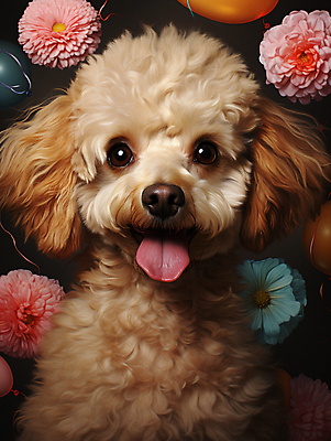 JPG 편집이미지 한마리 꽃 사람없음 귀여움 개 강아지 디지털합성 푸들 메롱 풍선 편집소스 편집실사 AI포토 AI콘텐츠 식물 1 컨셉 포유류 모션 반려동물 CG 파일형식