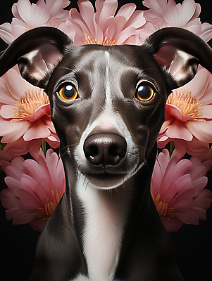 JPG 편집이미지 한마리 꽃 사람없음 귀여움 개 강아지 디지털합성 편집소스 편집실사 AI포토 AI콘텐츠 식물 1 컨셉 포유류 반려동물 CG 파일형식