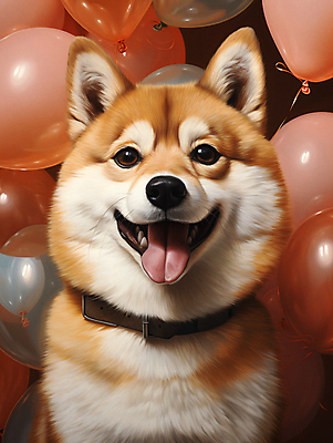 JPG 편집이미지 한마리 입벌림 사람없음 귀여움 개 강아지 디지털합성 메롱 풍선 시바견 편집소스 편집실사 AI포토 AI콘텐츠 1 컨셉 포유류 모션 표정 반려동물 CG 파일형식