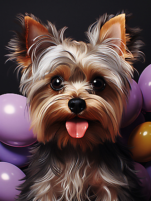 JPG 편집이미지 한마리 사람없음 귀여움 개 강아지 요크셔테리어 디지털합성 메롱 풍선 편집소스 편집실사 AI포토 AI콘텐츠 1 컨셉 포유류 모션 반려동물 테리어 CG 파일형식