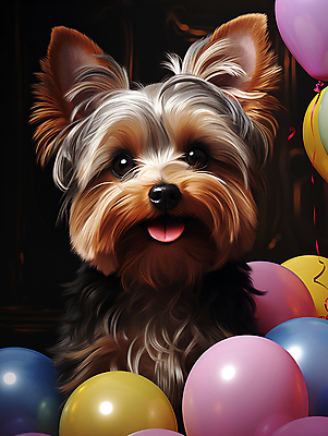 JPG 편집이미지 한마리 사람없음 귀여움 개 강아지 요크셔테리어 디지털합성 메롱 풍선 편집소스 편집실사 AI포토 AI콘텐츠 1 컨셉 포유류 모션 반려동물 테리어 CG 파일형식