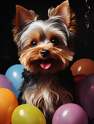 JPG 편집이미지 한마리 사람없음 귀여움 개 강아지 요크셔테리어 디지털합성 메롱 풍선 편집소스 편집실사 AI포토 AI콘텐츠 1 컨셉 포유류 모션 반려동물 테리어 CG 파일형식