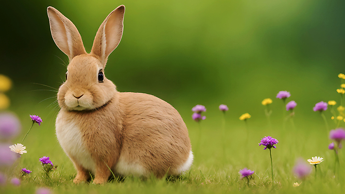 JPG 편집이미지 한마리 꽃 자연 잔디 사람없음 아웃포커스 토끼 소프트포커스 편집실사 AI포토 AI콘텐츠 식물 1 포유류 촬영기법 반려동물 CG 생태계 파일형식