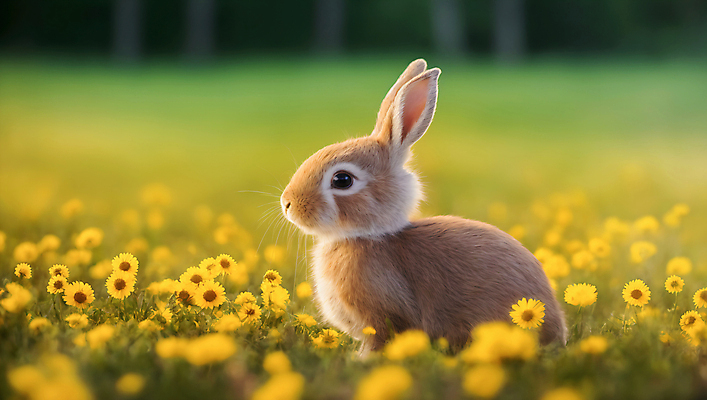 JPG 편집이미지 한마리 꽃 꽃밭 자연 사람없음 아웃포커스 토끼 편집실사 AI포토 AI콘텐츠 식물 1 포유류 촬영기법 반려동물 CG 생태계 파일형식