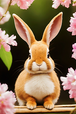 JPG 편집이미지 한마리 응시 꽃 잎 자연 사람없음 나뭇가지 토끼 편집실사 AI포토 AI콘텐츠 나무 식물 1 시선 포유류 반려동물 CG 생태계 파일형식