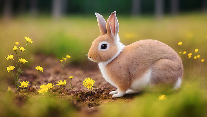 JPG 편집이미지 한마리 꽃 자연 잔디 사람없음 아웃포커스 토끼 소프트포커스 땅 편집실사 AI포토 AI콘텐츠 식물 1 포유류 촬영기법 반려동물 CG 생태계 파일형식