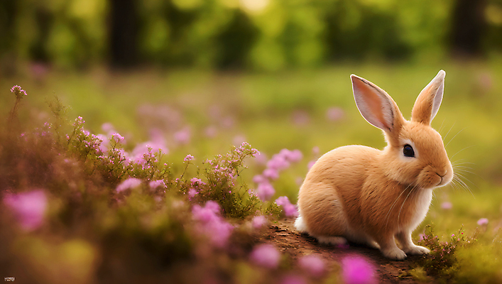 JPG 편집이미지 한마리 꽃 자연 잔디 사람없음 아웃포커스 토끼 소프트포커스 편집실사 AI포토 AI콘텐츠 식물 1 포유류 촬영기법 반려동물 CG 생태계 파일형식