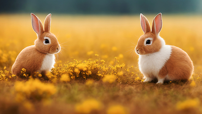 JPG 편집이미지 꽃 두마리 자연 잔디 사람없음 아웃포커스 갈색 토끼 소프트포커스 편집실사 AI포토 AI콘텐츠 식물 컬러 2 포유류 촬영기법 반려동물 CG 생태계 파일형식