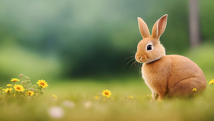 JPG 편집이미지 한마리 꽃 자연 잔디 사람없음 아웃포커스 토끼 소프트포커스 편집실사 AI포토 AI콘텐츠 식물 1 포유류 촬영기법 반려동물 CG 생태계 파일형식