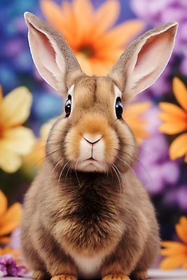 JPG 편집이미지 한마리 응시 꽃 자연 사람없음 컬러풀 토끼 편집실사 AI포토 AI콘텐츠 식물 1 시선 컬러 포유류 반려동물 CG 생태계 파일형식