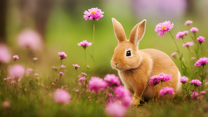 JPG 편집이미지 한마리 꽃 자연 잔디 사람없음 아웃포커스 토끼 소프트포커스 편집실사 AI포토 AI콘텐츠 식물 1 포유류 촬영기법 반려동물 CG 생태계 파일형식