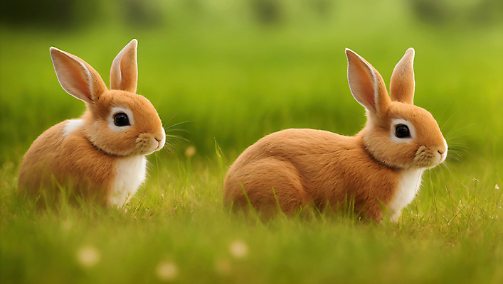 JPG 편집이미지 꽃 두마리 자연 잔디 사람없음 아웃포커스 토끼 소프트포커스 편집실사 AI포토 AI콘텐츠 식물 2 포유류 촬영기법 반려동물 CG 생태계 파일형식