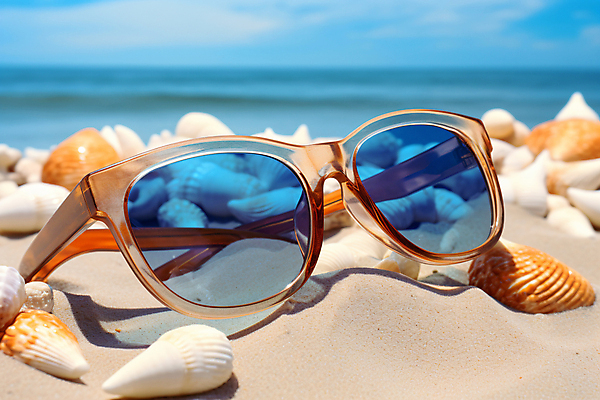 JPG 편집이미지 바다 근접촬영 해변 사람없음 야외 여름 모래사장 선글라스 조개껍데기 디지털합성 편집실사 AI포토 AI콘텐츠 계절 안경 뷰포인트 조개 CG 파일형식