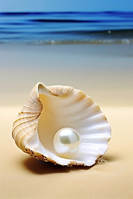 JPG 편집이미지 바다 조개 해변 사람없음 야외 여름 모래사장 조개껍데기 디지털합성 진주 편집실사 AI포토 AI콘텐츠 계절 어패류 보석 CG 파일형식