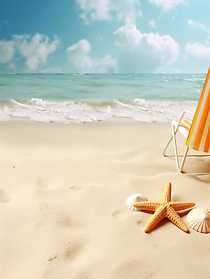 JPG 구름 편집이미지 바다 불가사리 해변 사람없음 야외 여름 모래사장 조개껍데기 디지털합성 선베드 편집실사 AI포토 AI콘텐츠 자연요소 계절 의자 조개 극피동물 CG 파일형식