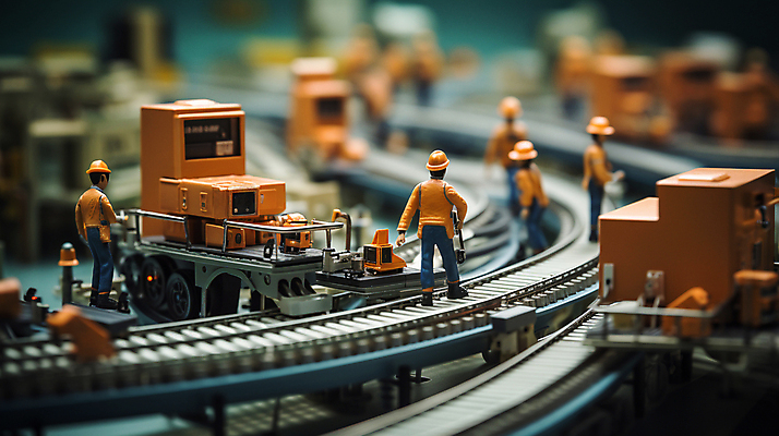 JPG 편집이미지 공장 노동자 사람없음 아웃포커스 기계 미니어처 작업 디지털합성 인물미니어처 미니 컨베어밸트 편집소스 편집실사 AI포토 AI콘텐츠 직업 공업 촬영기법 모형 CG 파일형식