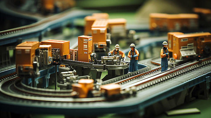 JPG 편집이미지 공장 노동자 사람없음 아웃포커스 미니어처 작업 디지털합성 인물미니어처 미니 컨베어밸트 편집소스 편집실사 AI포토 AI콘텐츠 직업 공업 촬영기법 모형 기계 CG 파일형식