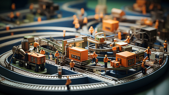 JPG 편집이미지 공장 노동자 사람없음 아웃포커스 미니어처 작업 디지털합성 인물미니어처 미니 컨베어밸트 편집소스 편집실사 AI포토 AI콘텐츠 직업 공업 촬영기법 모형 기계 CG 파일형식