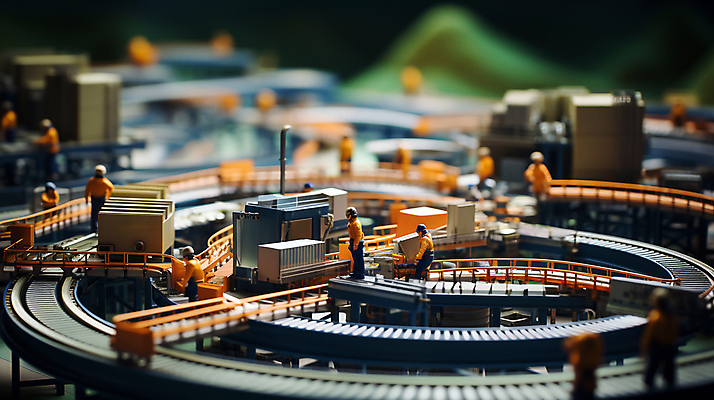 JPG 편집이미지 공장 노동자 사람없음 아웃포커스 미니어처 작업 디지털합성 인물미니어처 미니 컨베어밸트 편집소스 편집실사 AI포토 AI콘텐츠 직업 공업 촬영기법 모형 기계 CG 파일형식