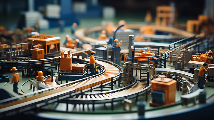 JPG 편집이미지 공장 노동자 사람없음 아웃포커스 미니어처 작업 디지털합성 인물미니어처 미니 컨베어밸트 편집소스 편집실사 AI포토 AI콘텐츠 직업 공업 촬영기법 모형 기계 CG 파일형식