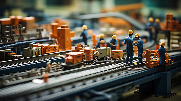 JPG 편집이미지 공장 노동자 사람없음 아웃포커스 미니어처 작업 디지털합성 인물미니어처 미니 컨베어밸트 편집소스 편집실사 AI포토 AI콘텐츠 직업 공업 촬영기법 모형 기계 CG 파일형식