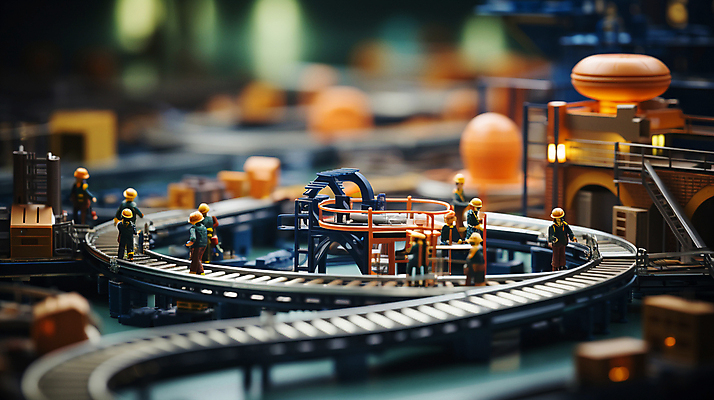 JPG 편집이미지 공장 노동자 사람없음 아웃포커스 미니어처 작업 디지털합성 인물미니어처 미니 컨베어밸트 편집소스 편집실사 AI포토 AI콘텐츠 직업 공업 촬영기법 모형 기계 CG 파일형식