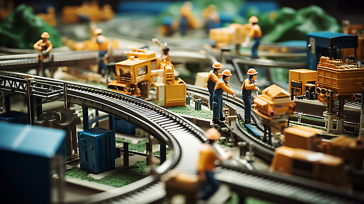 JPG 편집이미지 공장 노동자 사람없음 아웃포커스 미니어처 작업 소프트포커스 디지털합성 인물미니어처 미니 컨베어밸트 편집소스 편집실사 AI포토 AI콘텐츠 직업 공업 촬영기법 모형 기계 CG 파일형식