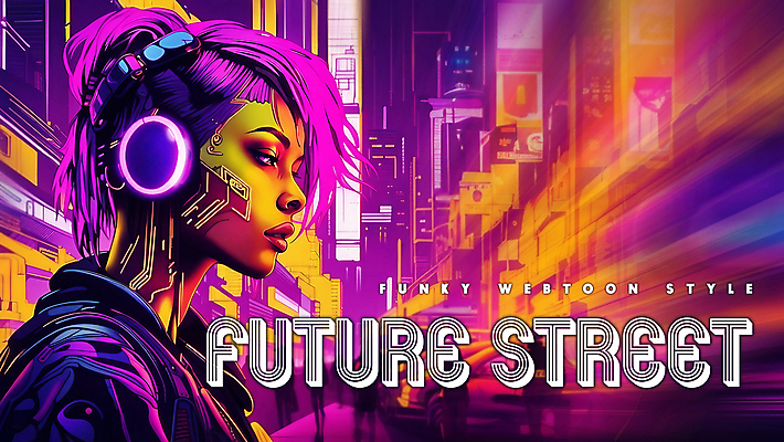 PSD 편집이미지 배너 여자 패션 미래 거리 한명 상반신 성인 타이포그라피 건물 컬러풀 보라색 주황색 어둠 만화 네온 펑키 카툰스타일 첨단 성인여자한명만 인체공학 이미지편집 문자 1 건축물 컬러 과학 컨셉 사람 여자한명만 성인여자만 파일형식