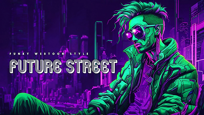 PSD 편집이미지 배너 패션 남자 미래 거리 한명 상반신 성인 타이포그라피 초록색 컬러풀 선글라스 보라색 어둠 만화 네온 펑키 카툰스타일 첨단 성인남자한명만 인체공학 이미지편집 문자 1 안경 컬러 과학 컨셉 사람 남자한명만 성인남자만 파일형식