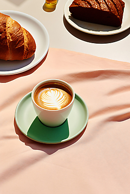 JPG 편집이미지 라이프스타일 접시 커피 음식 빵 사람없음 카페 식탁보 커피잔 디지털합성 브런치 라떼아트 연분홍색 편집실사 AI포토 AI콘텐츠 식기 음료 분홍색 잔 생활 상점 식사 CG 그림 라떼 파일형식