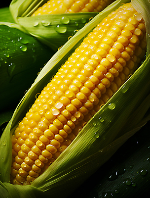 JPG 편집이미지 옥수수 근접촬영 사람없음 초록색 노란색 젖음 물방울 수분 옥수수껍질 편집실사 AI포토 AI콘텐츠 뷰포인트 컬러 곡류 껍질 CG 파일형식