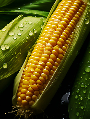 JPG 편집이미지 옥수수 근접촬영 사람없음 초록색 노란색 젖음 물방울 수분 옥수수껍질 편집실사 AI포토 AI콘텐츠 뷰포인트 컬러 곡류 껍질 CG 파일형식