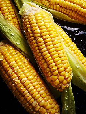 JPG 편집이미지 옥수수 근접촬영 사람없음 노란색 젖음 물방울 옥수수껍질 편집실사 AI포토 AI콘텐츠 뷰포인트 컬러 곡류 껍질 CG 파일형식