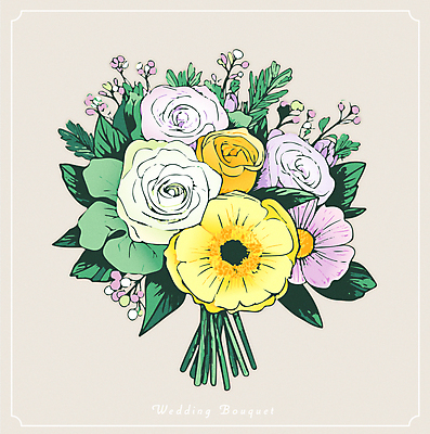 꽃 부케 결혼 일러스트 사람없음 장미 봄 축하 오브젝트 아네모네 국내일러스트 AI파일 식물 계절 꽃다발 컨셉 이벤트 파일형식 벡터