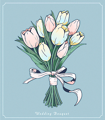 꽃 리본 분홍색 부케 결혼 일러스트 사람없음 파란색 봄 튤립 축하 오브젝트 국내일러스트 AI파일 식물 계절 컬러 꽃다발 컨셉 이벤트 파일형식 벡터