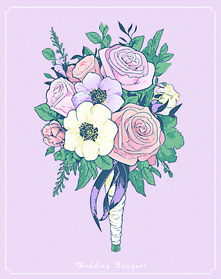 꽃 리본 부케 결혼 일러스트 사람없음 장미 봄 축하 오브젝트 연보라색 리시안셔스 국내일러스트 AI파일 식물 계절 꽃다발 컨셉 이벤트 보라색 파일형식 벡터