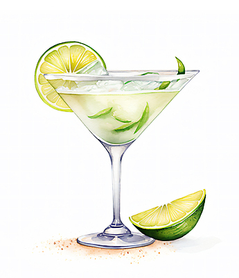 JPG 일러스트 수채화 주류 사람없음 초록색 칵테일 칵테일잔 라임 국내일러스트 AI일러스트 AI콘텐츠 음료 컬러 술잔 과일 파일형식