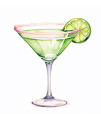 JPG 일러스트 수채화 주류 사람없음 초록색 칵테일 칵테일잔 소금 라임 국내일러스트 AI일러스트 AI콘텐츠 음료 컬러 술잔 과일 파일형식