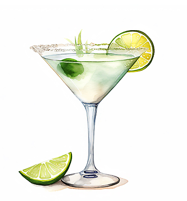 JPG 일러스트 수채화 주류 사람없음 초록색 칵테일 칵테일잔 소금 라임 국내일러스트 AI일러스트 AI콘텐츠 음료 컬러 술잔 과일 파일형식