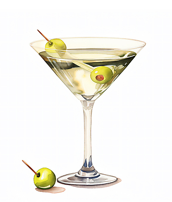 JPG 일러스트 수채화 주류 사람없음 초록색 칵테일 꼬치 올리브 칵테일잔 마티니 국내일러스트 AI일러스트 AI콘텐츠 열매 음료 컬러 술잔 파일형식