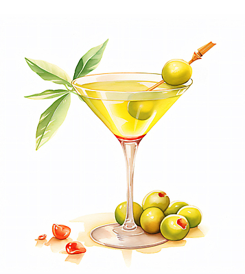 JPG 일러스트 수채화 주류 사람없음 초록색 칵테일 올리브 칵테일잔 마티니 국내일러스트 AI일러스트 AI콘텐츠 열매 음료 컬러 술잔 파일형식