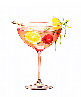 JPG 일러스트 수채화 주류 사람없음 빨간색 칵테일 체리 레몬 칵테일잔 마티니 국내일러스트 AI일러스트 AI콘텐츠 음료 컬러 술잔 과일 파일형식