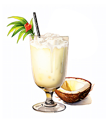 JPG 일러스트 잔 수채화 주류 빨대 사람없음 여름 흰색 칵테일 코코넛 야자수잎 피나콜라다 국내일러스트 AI일러스트 AI콘텐츠 식기 계절 음료 컬러 잎 과일 파일형식
